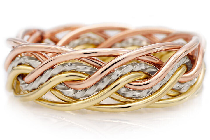 Eight Strand Double Weave Tri Tone Braided Ring without Outer Bands