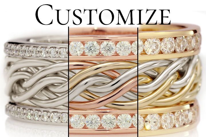 Design Your Six Strand Open Weave Braided Ring with Diamond Outer Bands