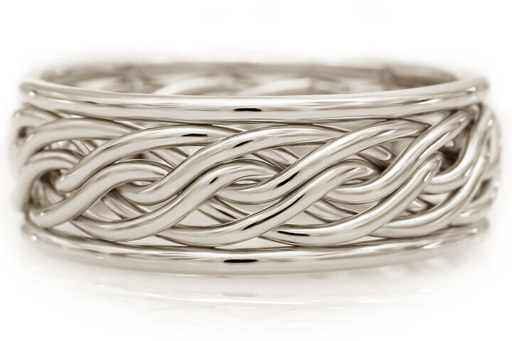 Six Strand Open Weave Braided Ring in Platinum with Outer Bands