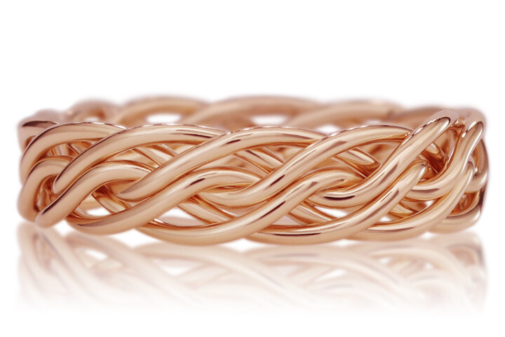 Six Strand Open Weave Braided Ring in 14k Rose Gold without Outer Bands