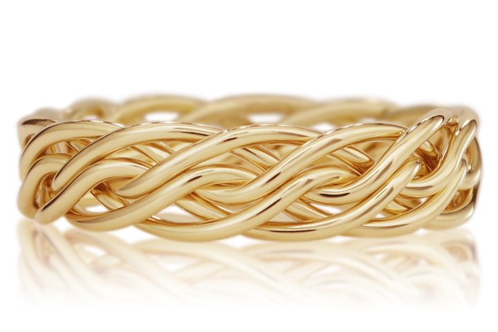 Six Strand Open Weave Braided Ring in Yellow Gold without Outer Bands