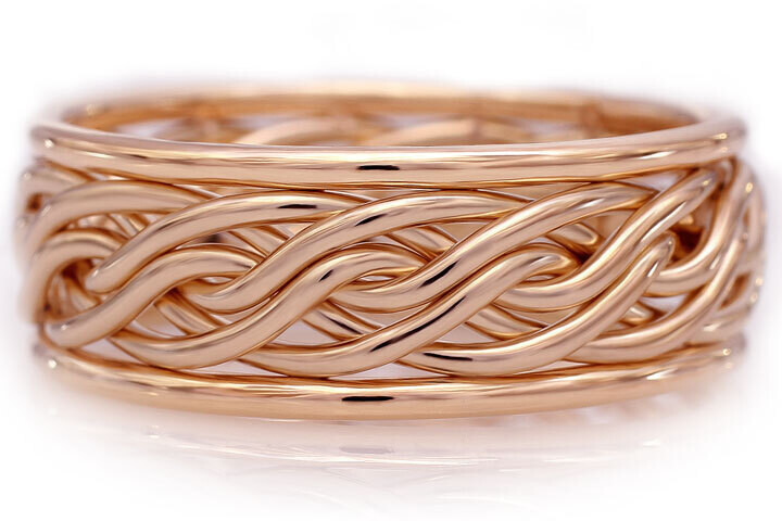 Six Strand Open Weave Braided Ring in 14k Rose Gold with Outer Bands