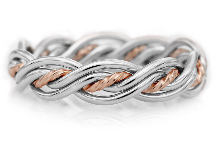 Five Strand Two Tone Braided Ring in Platinum & 14k Rose Gold without Outer Bands