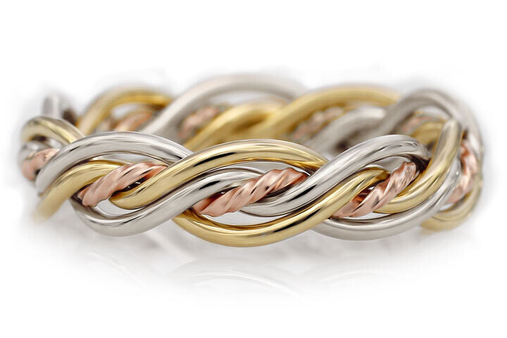 Five Strand Braided Ring in Tri-Tone without Outer Bands