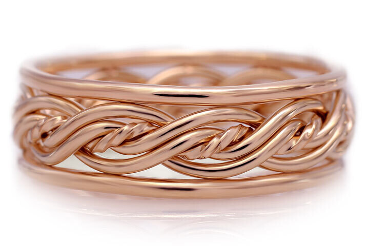 Five Strand Braided Ring in 14k Rose Gold with Outer Bands