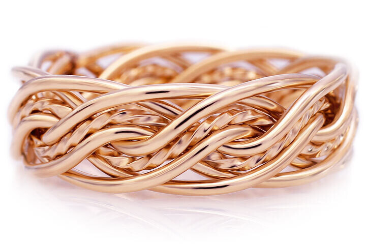 Eight Strand Double Weave Braided Ring in 14k Rose Gold without Outer Bands