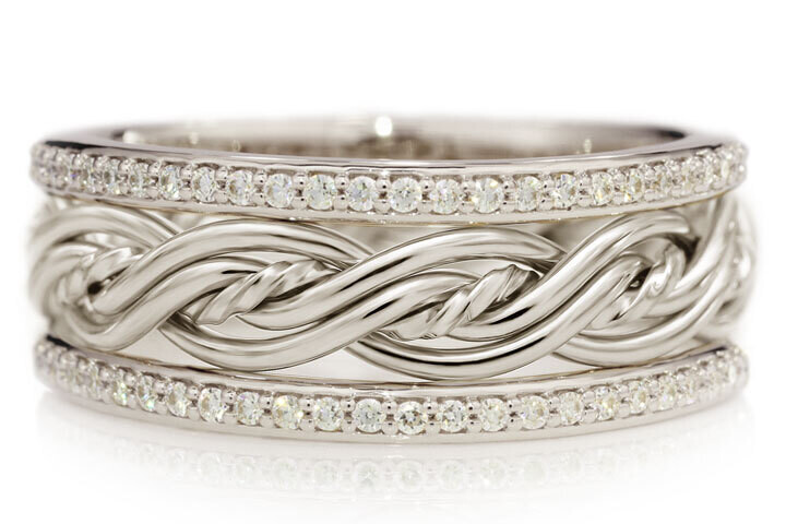 Five Strand Braided Ring in Platinum with Diamond Outer Bands