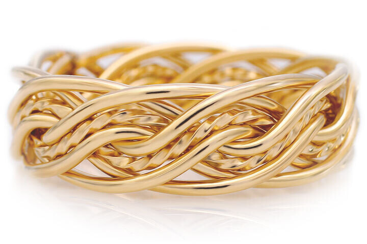 Eight Strand Double Weave Braided Ring in Yellow Gold without Outer Bands