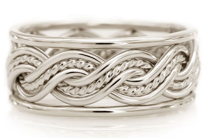 Six Strand Closed Weave Braided Ring in Platinum with Outer Bands