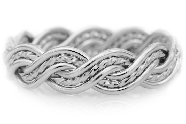 Six Strand Closed Weave Braided Ring in Platinum without Outer Bands