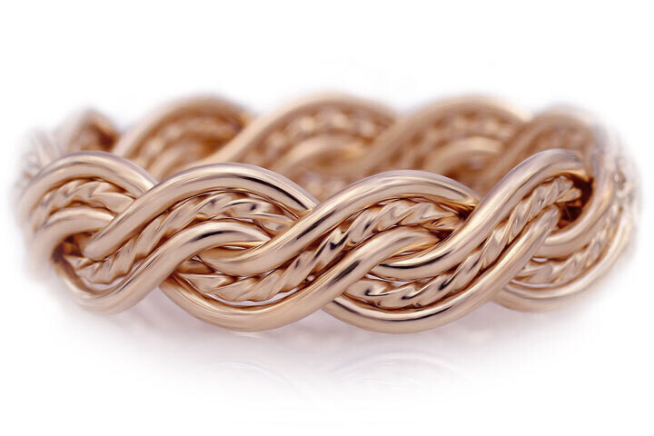 Six Strand Closed Weave Braided Ring in 14k Rose Gold without Outer Bands
