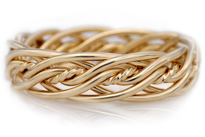 Seven Strand Twist Weave Braided Ring in Yellow Gold