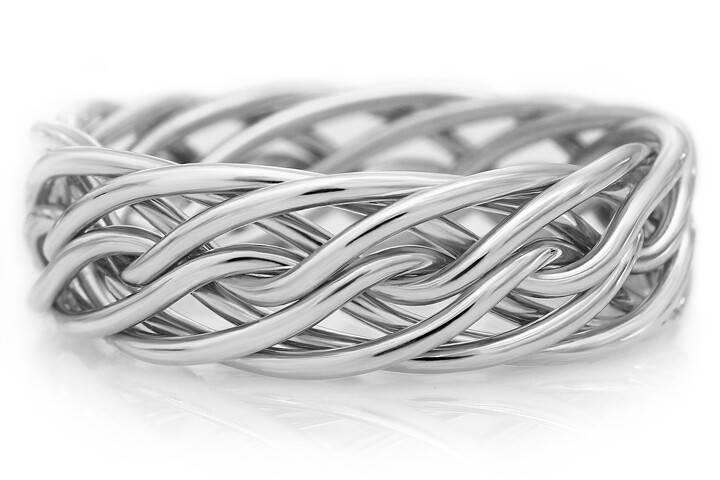 Eight Strand Open Weave Braided Ring in Platinum