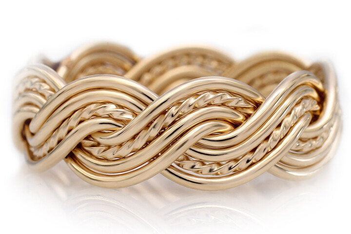 Eight Strand Closed Weave Braided Ring in Yellow Gold
