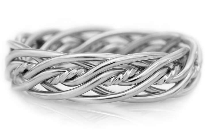 Seven Strand Twist Weave Braided Ring in Platinum