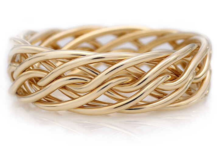Eight Strand Open Weave Braided Ring in Yellow Gold