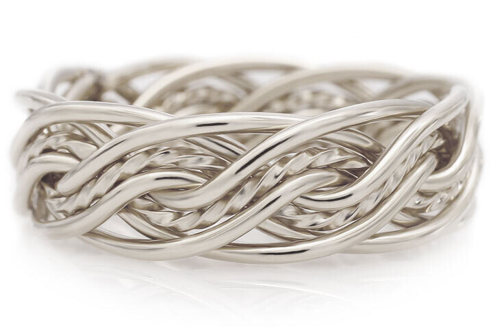 Eight Strand Double Weave Braided Ring in Platinum without Outer Bands