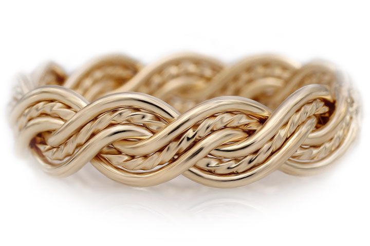 Six Strand Closed Weave Braided Ring in Yellow Gold without Outer Bands