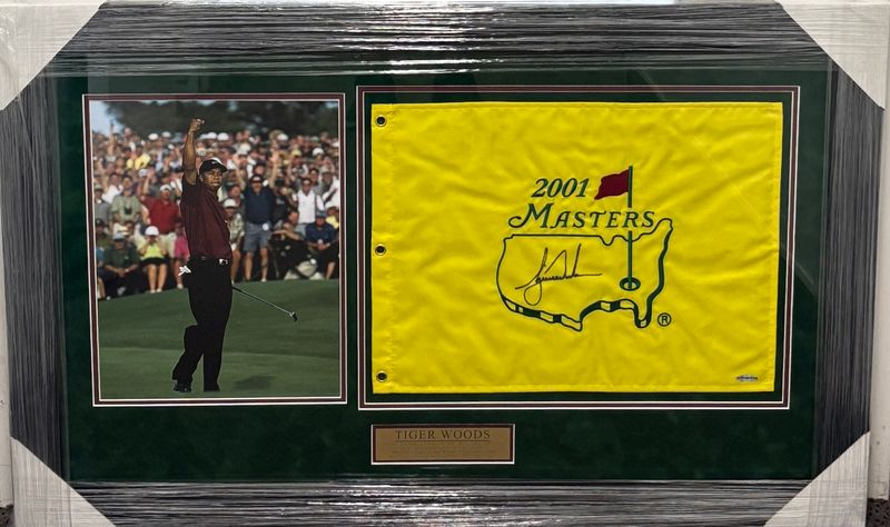 Tiger Woods Signed UDA Masters Flag Framed Display