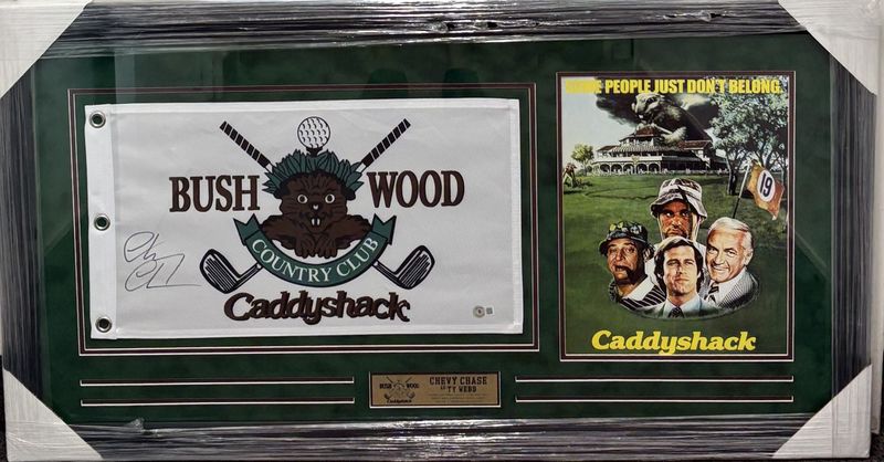 Chevy Chase Caddyshack Autographed Pin Flag Framed Display