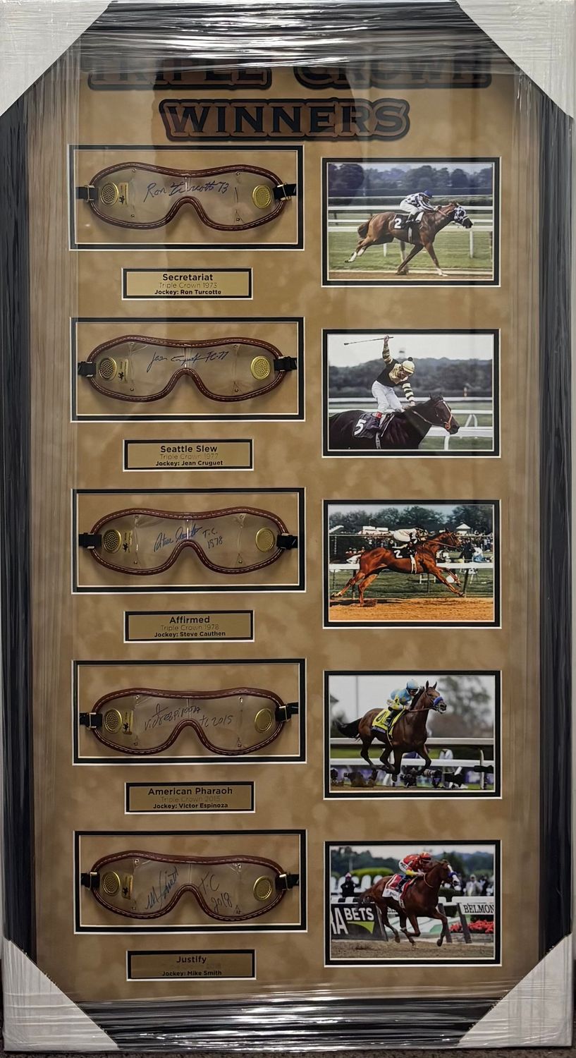 Triple Crown Winners Autographed Horseshoes Custom Framed