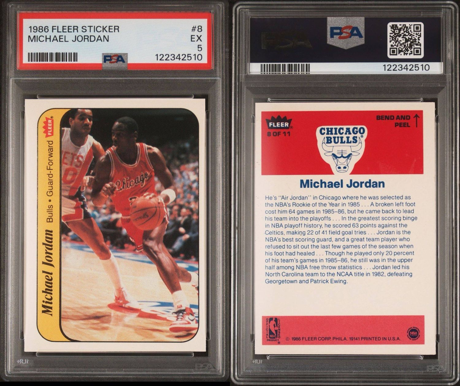 1986 Fleer Michael Jordan Rookie Sticker PSA 5 Basketball Card
