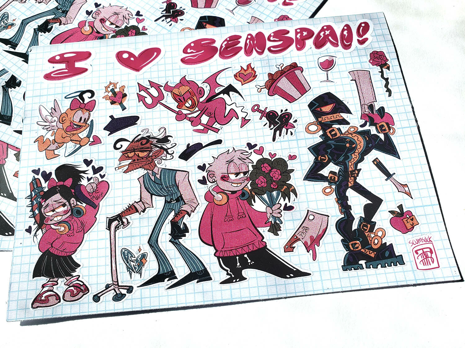 Senspai sticker design with many scouts and spies. Matte paper.