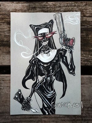 Nun  Spy: 6x9 ink drawing