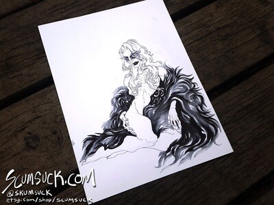 Dethklok Skwisgaar: 9x12 ink drawing