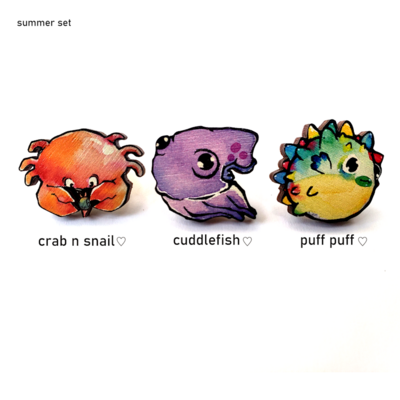 Summer and Fall Wooden Pins (1&quot;), Character: Crab n&#39; Snail