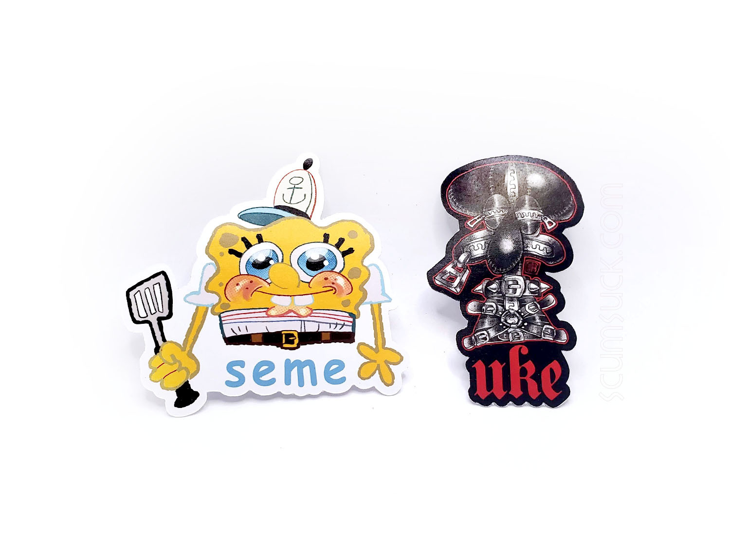SpongeSquid seme uke stickers. Semi-gloss.
