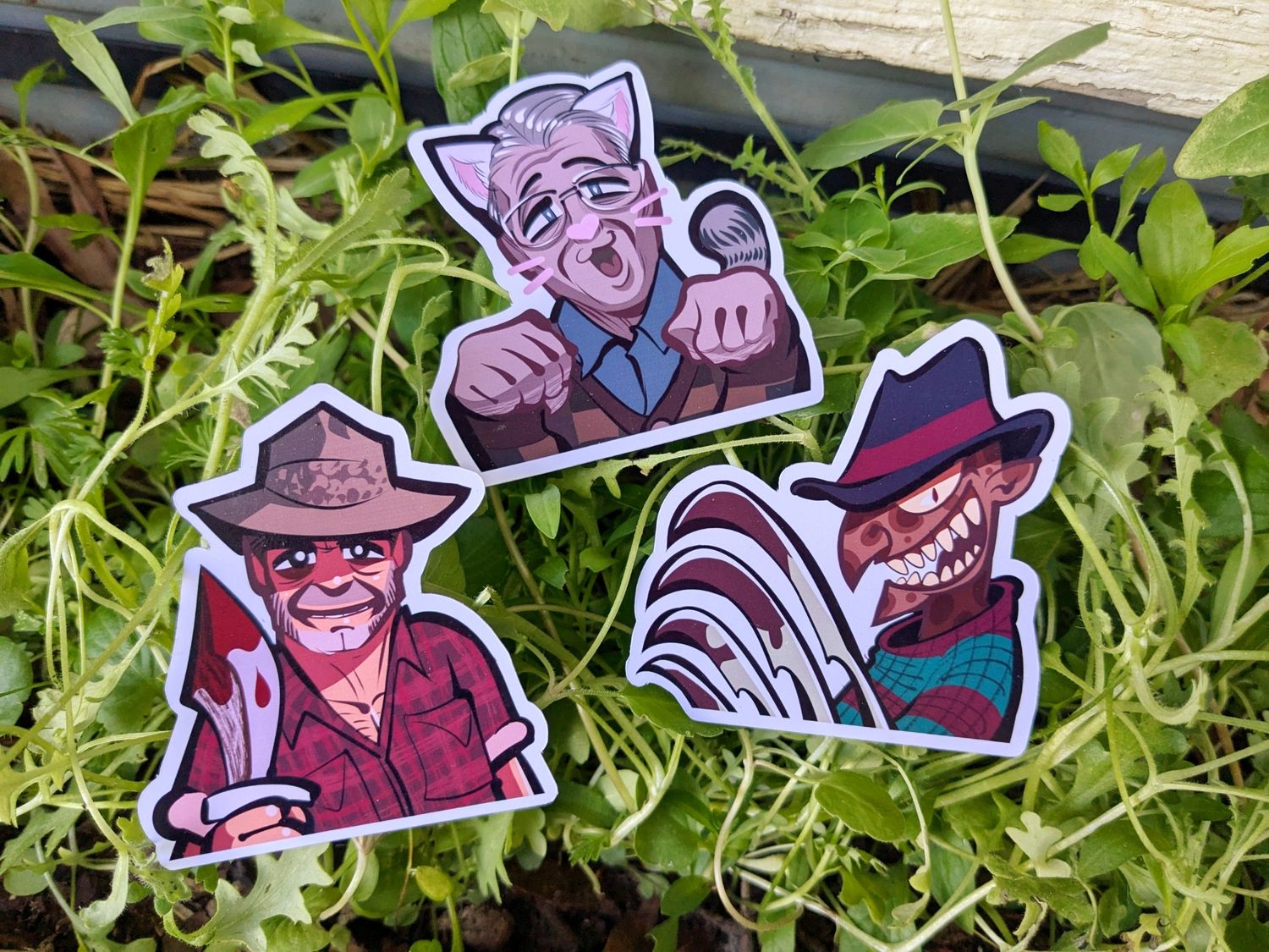 Horror peeker stickers (2.5 inches) mr. Reed, freddy, mick