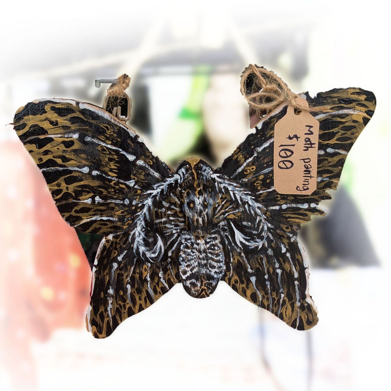 OOAK Painting: Death Head&#39;s Moth on wood.