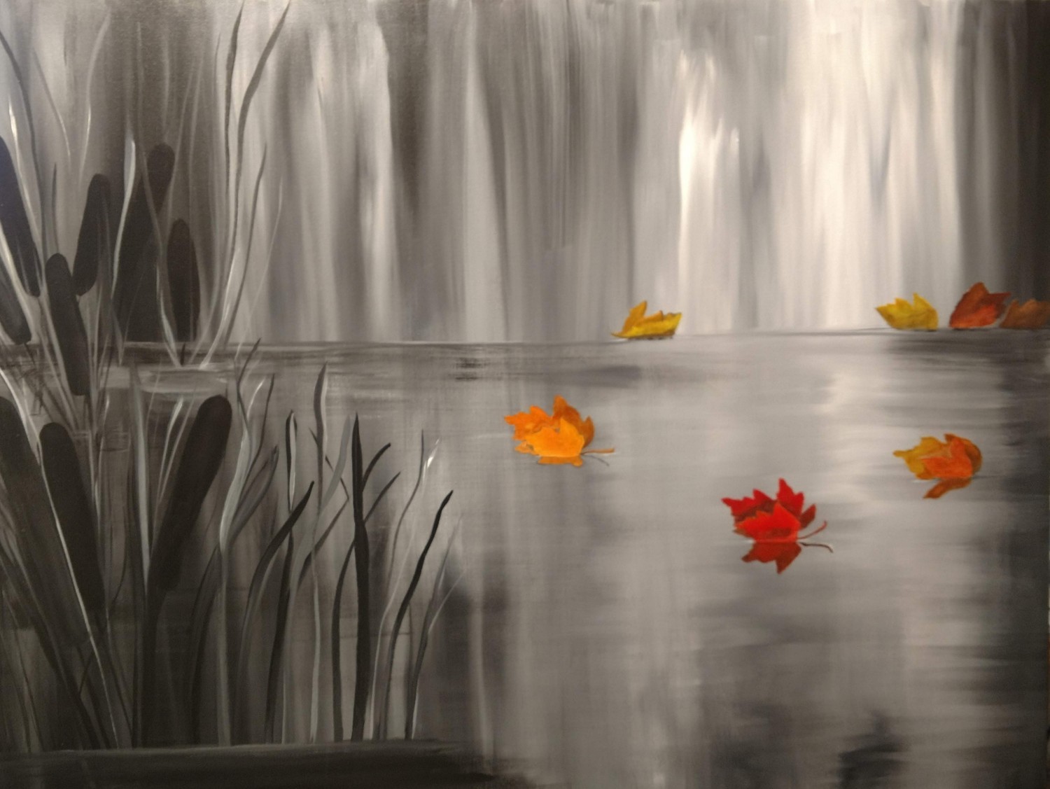 Painting: Floating leaves on the lake