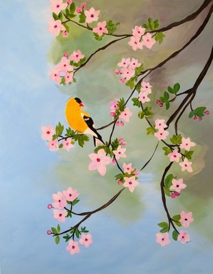 Painting: Golden Finch and apple blossoms