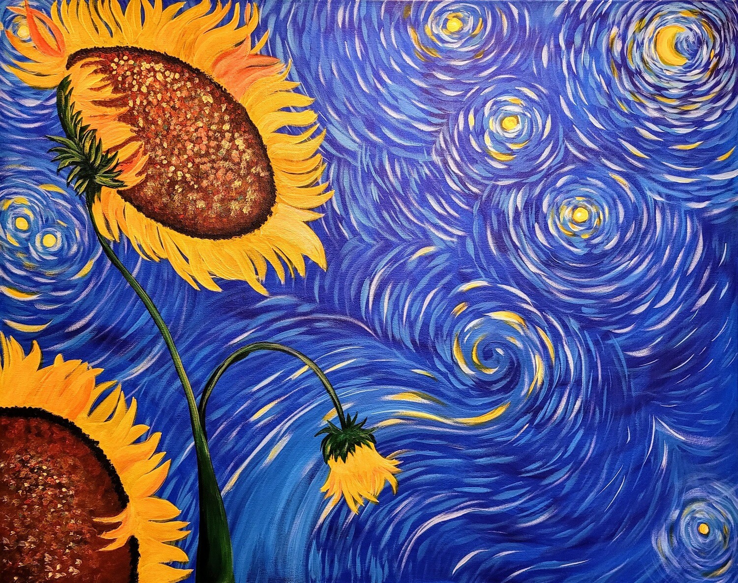Painting: Starry Night inspired style Sunflowers