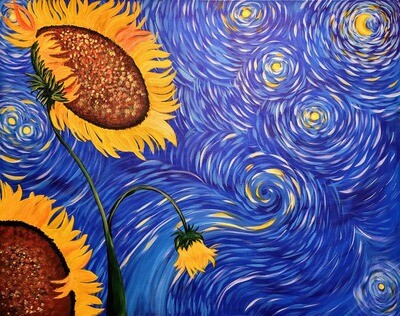 Painting: Starry Night inspired style Sunflowers