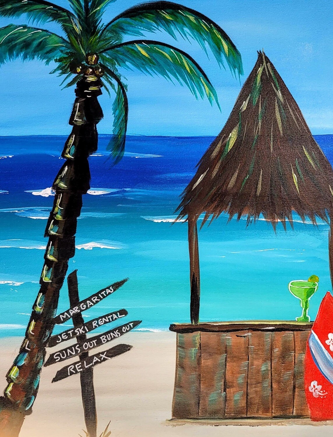 ART KIT: Summer beach with hut and surf board