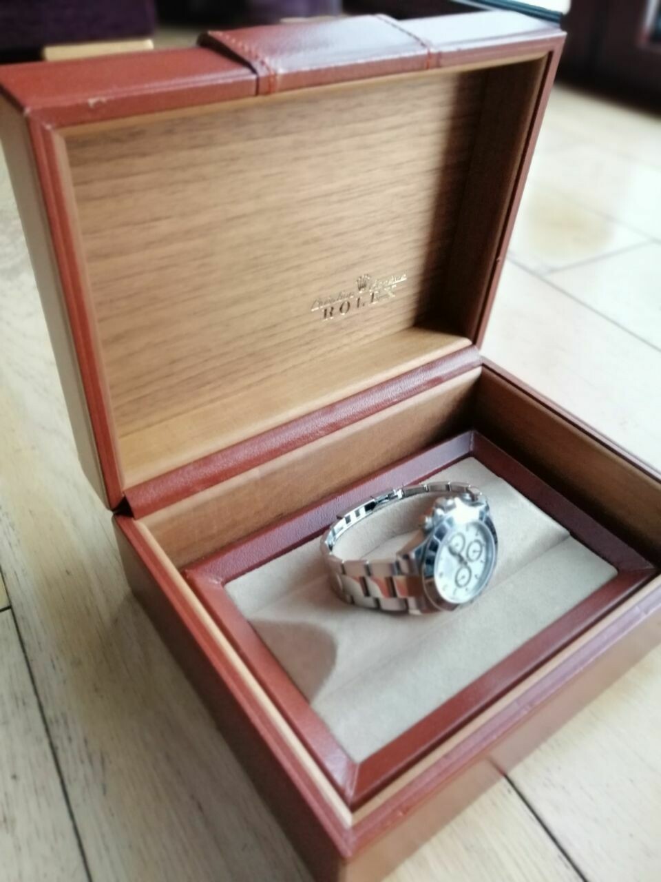 Rolex Day-Date Brown Leather &amp; Wood Box