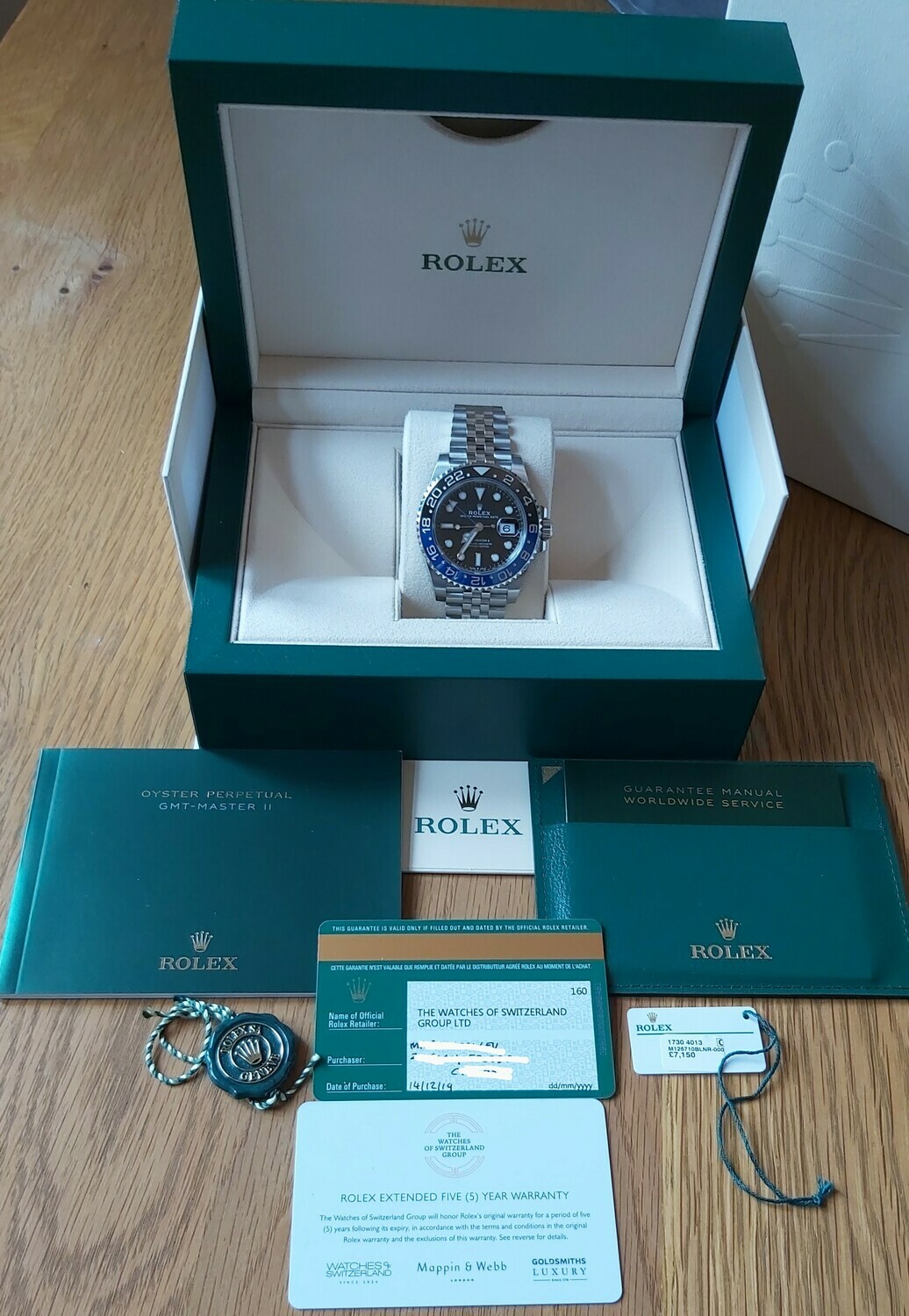 GMT Master II 126710BLNR (Batgirl), Full Set, Like New