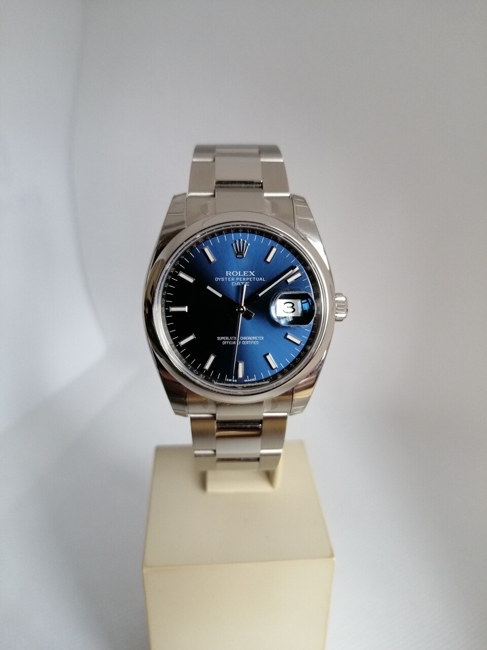Rolex Oyster Perpetual Date 34mm Blue 115200 Fully Stickered Unworn