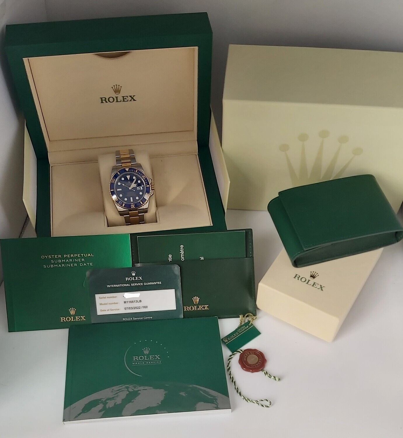 Rolex Submariner 116613LB - Flat Blue Dial - Box &amp; 2022 Rolex Service