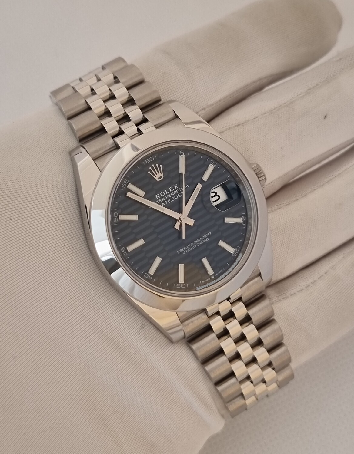 Rolex Datejust 41mm 126300, Blue Motif Dial, 2022 New/Unworn, Full Set