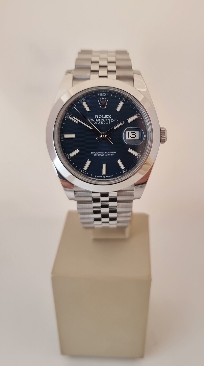 Rolex Datejust 41mm 126300, Blue Motif Dial, 2022 New/Unworn, Full Set