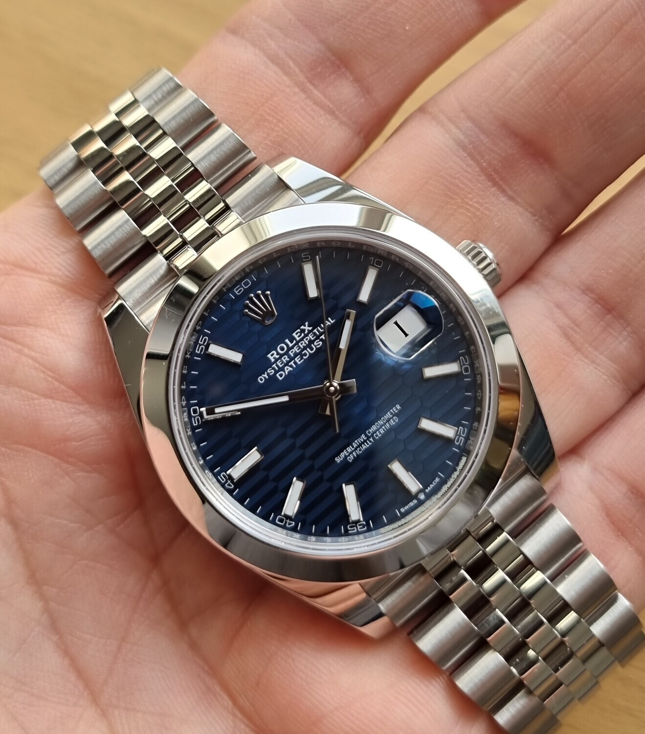 Rolex Datejust 41mm 126300, Blue Motif Dial, 2022 New/Unworn, Full Set