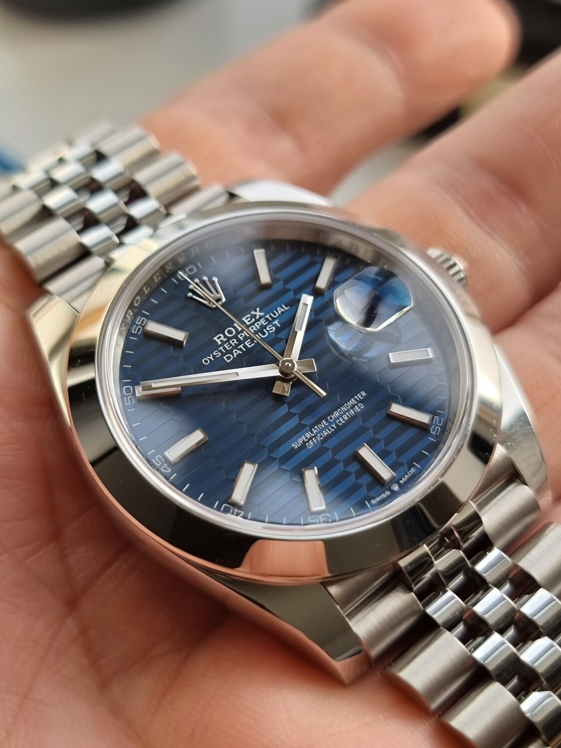 Rolex Datejust 41mm 126300, Blue Motif Dial, 2022 New/Unworn, Full Set