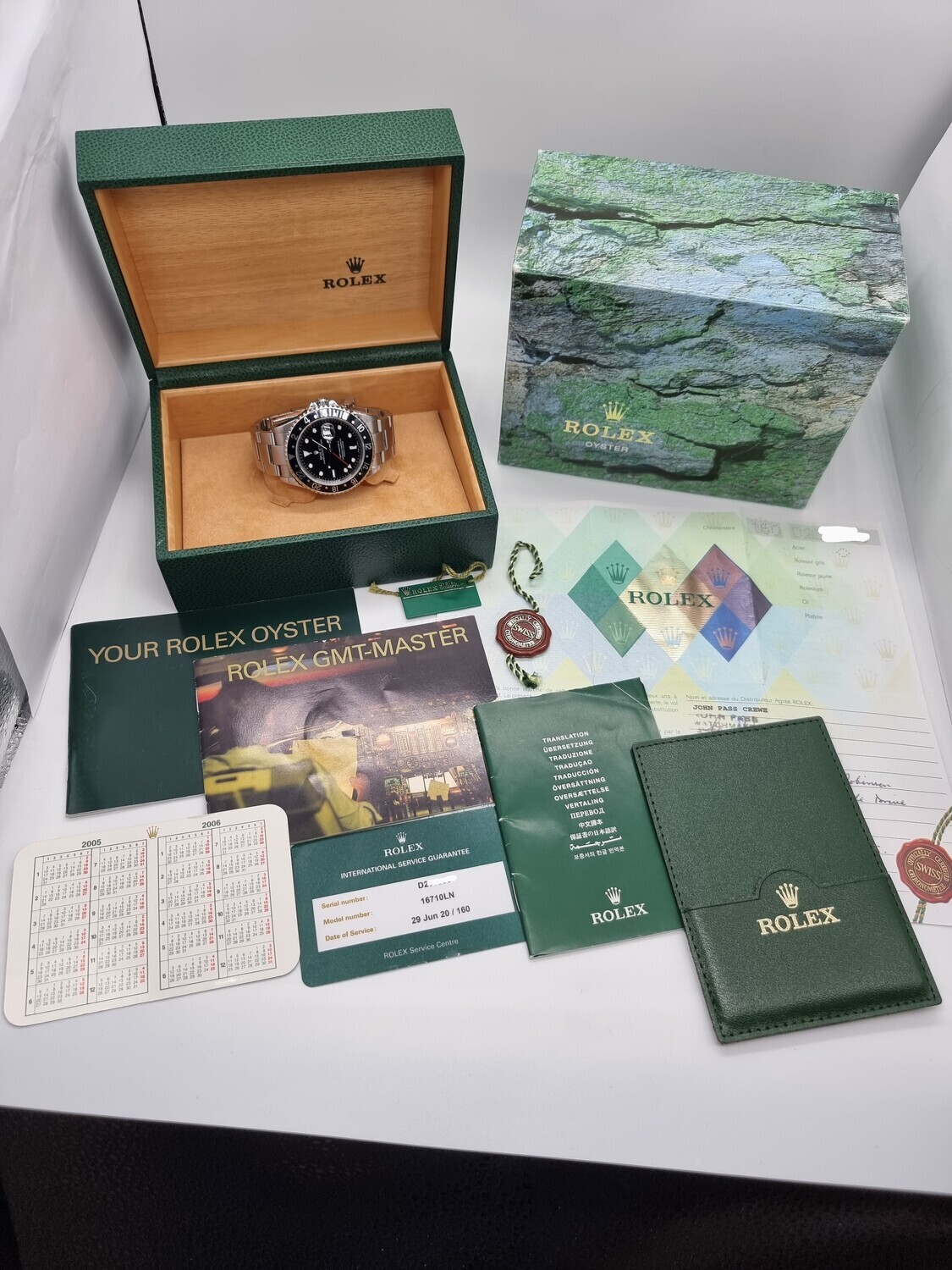 Rolex GMT Master II 16710LN, 2005 Collectors Full Set, 2020 Rolex Service