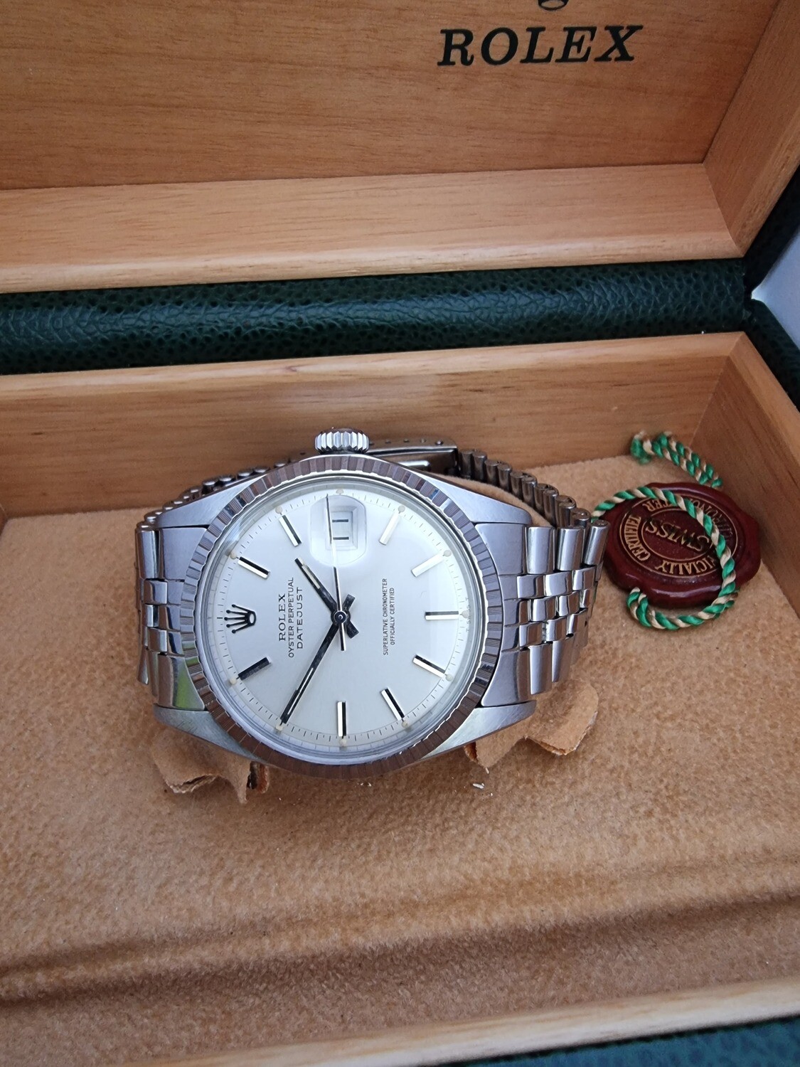 Rolex Datejust 1603 Box &amp; Papers, Stepped PiePan Silver Dial