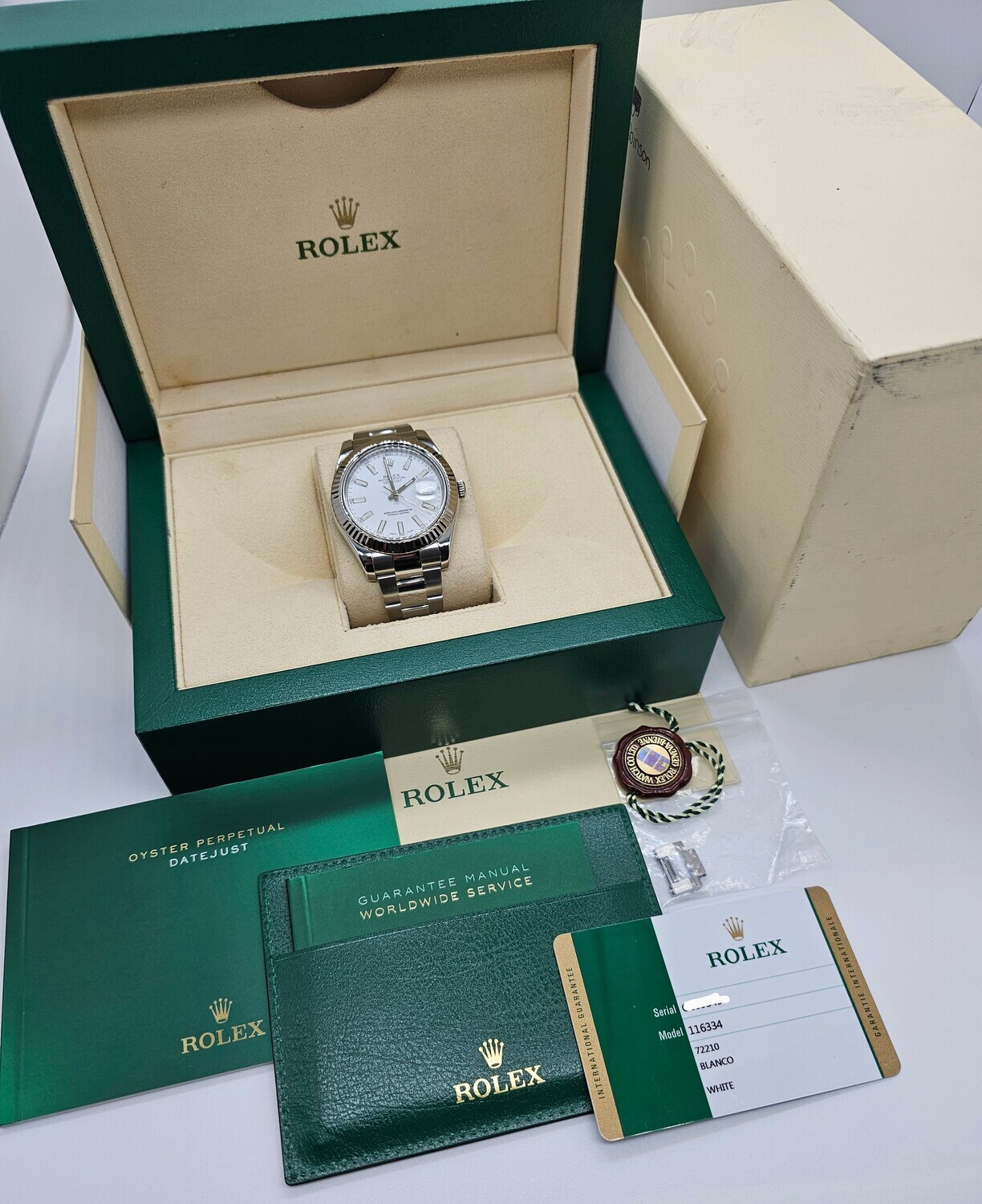 Rolex Datejust II 116334, 2017 Full Set, White Dial