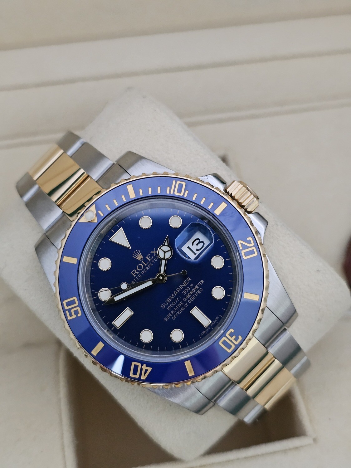 Rolex Submariner Watch, Bluesy Ref 116613LB, 2014 Full Set, 2022 Rolex Service